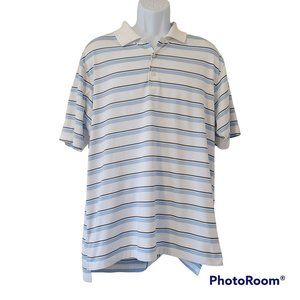 Adidas Men's Large ClimaCool White & Blue Striped Golf Polo Shirt